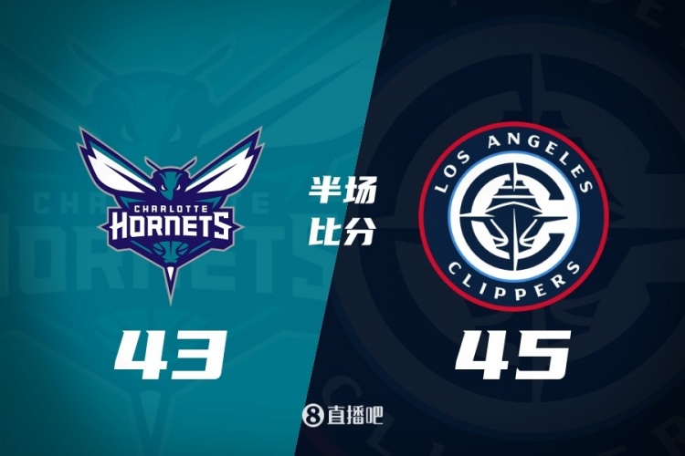 v站体育-半场战报-快船45-43领先黄蜂 哈登13+5 小卡11分 三球10中3